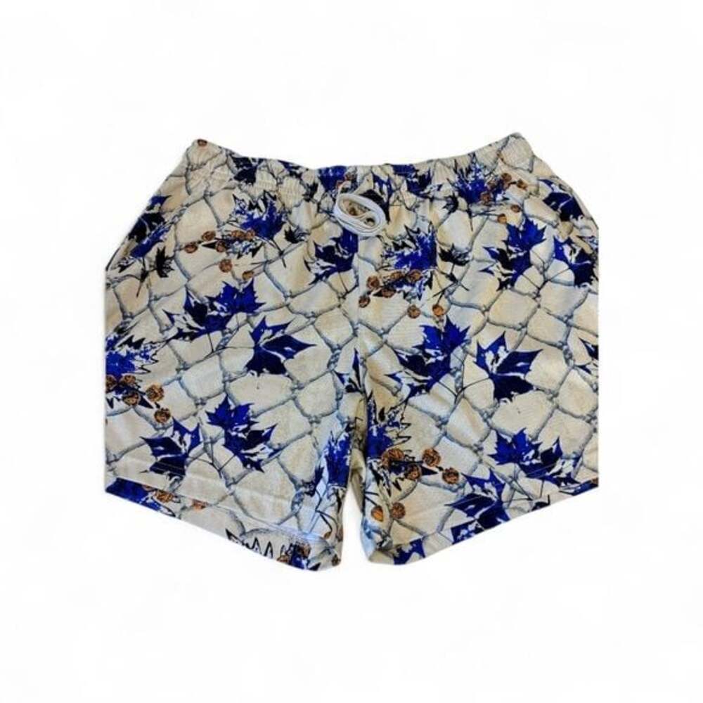 Nike XL Men's Pro Club Mesh Weave Athletic Shorts with Blue/Gold Leaf Design